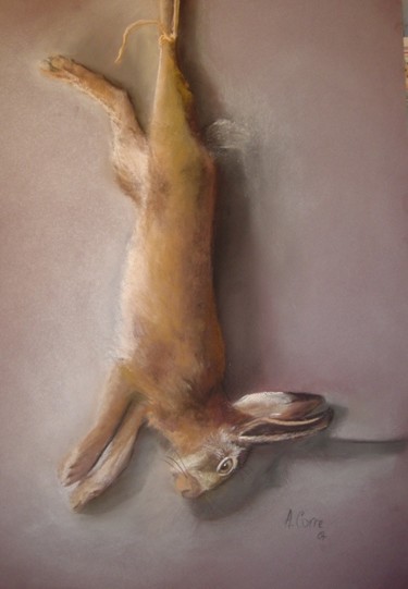 Dessin intitulée "lièvre" par Agnes Corre, Œuvre d'art originale, Pastel
