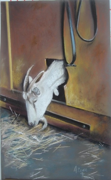 Dessin intitulée "la chèvre" par Agnes Corre, Œuvre d'art originale, Pastel