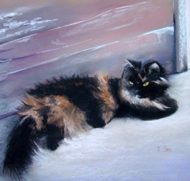 Peinture intitulée "chat noir et roux" par Agnes Corre, Œuvre d'art originale, Huile