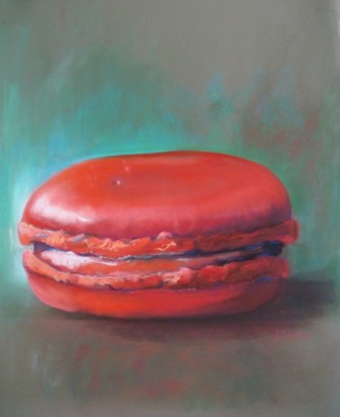 Drawing titled "macaron framboise" by Agnes Corre, Original Artwork, Pastel