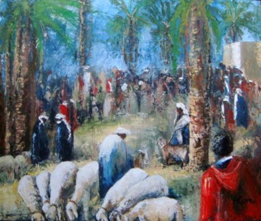 Peinture intitulée "Marché de Douz" par Agnes Corre, Œuvre d'art originale, Huile