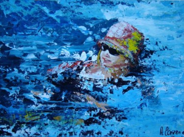 Painting titled "jeux d'eau 2" by Agnes Corre, Original Artwork
