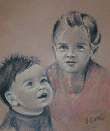 Peinture intitulée "frère et soeur" par Agnes Corre, Œuvre d'art originale, Huile