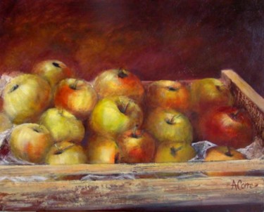 Painting titled "Pommes du jardin" by Agnes Corre, Original Artwork, Oil