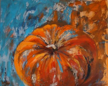 Painting titled "Citrouille" by Agnes Corre, Original Artwork, Oil