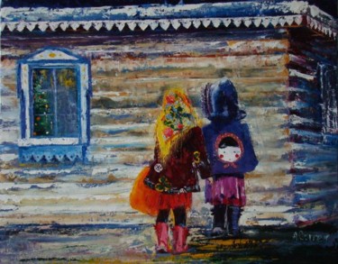 Schilderij getiteld "enfants russes à No…" door Agnes Corre, Origineel Kunstwerk, Olie