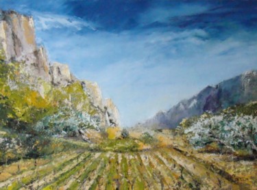 Painting titled "Paysage du sud" by Agnes Corre, Original Artwork, Oil