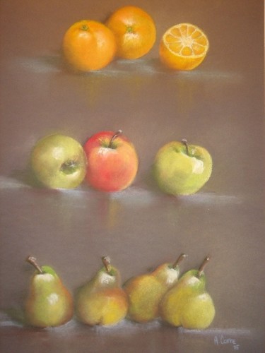 Рисунок под названием "fruits d'automne" - Agnes Corre, Подлинное произведение искусства, Пастель