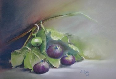 Zeichnungen mit dem Titel "figues et feuilles" von Agnes Corre, Original-Kunstwerk, Pastell