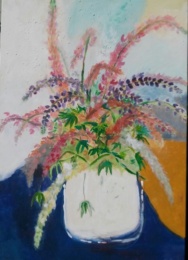 Painting titled "Lupīnas/ Lupine" by Agnese Brūvere-Alpe, Original Artwork, Acrylic Mounted on Wood Stretcher frame
