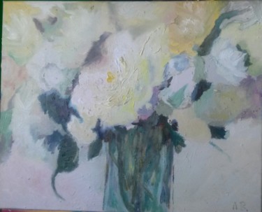 Painting titled "Peonijas/ Peonies" by Agnese Brūvere-Alpe, Original Artwork, Oil Mounted on Wood Stretcher frame