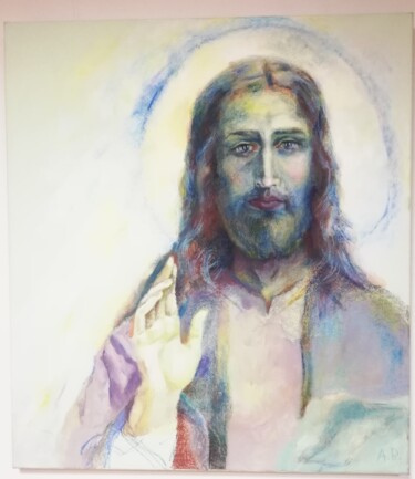 Painting titled "JESUS" by Agnese Brūvere-Alpe, Original Artwork, Acrylic Mounted on Wood Stretcher frame