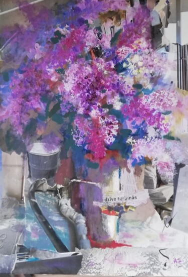 Картина под названием "Lilac" - Agnese Brūvere-Alpe, Подлинное произведение искусства, Акрил Установлен на Деревянная рама д…