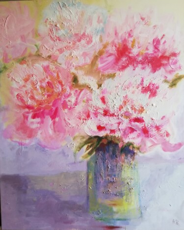Painting titled "Peonies" by Agnese Brūvere-Alpe, Original Artwork, Acrylic Mounted on Wood Stretcher frame
