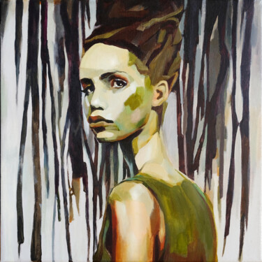 Painting titled "Forest Girl No. IV" by Agnese Kurzemniece, Original Artwork, Acrylic Mounted on Wood Stretcher frame