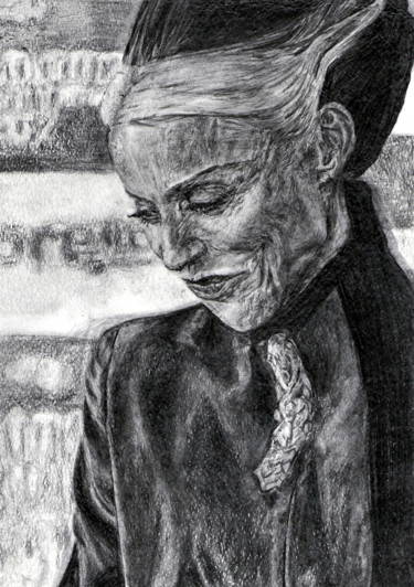 Drawing titled "Old lady" by Agnes Lumiere, Original Artwork, Pencil