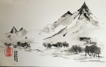 Desenho intitulada "paysage à l'encre d…" por Agnès M, Obras de arte originais, Tinta