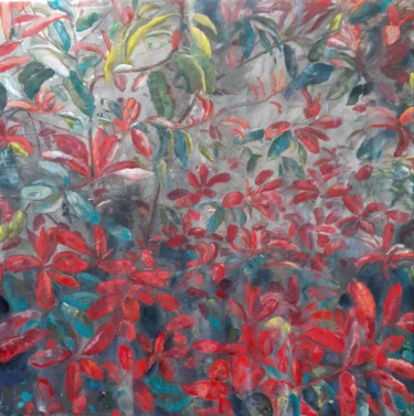 Malerei mit dem Titel "Photinias rouges" von Agnès Lucie Martin, Original-Kunstwerk, Öl