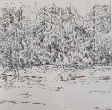 Zeichnungen mit dem Titel "Ligne rouge" von Agnès Lucie Martin, Original-Kunstwerk, Tinte