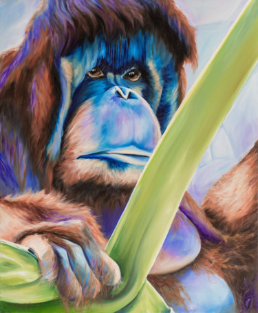 Painting titled "L'orang-outan" by Agnès Vangell, Original Artwork, Oil