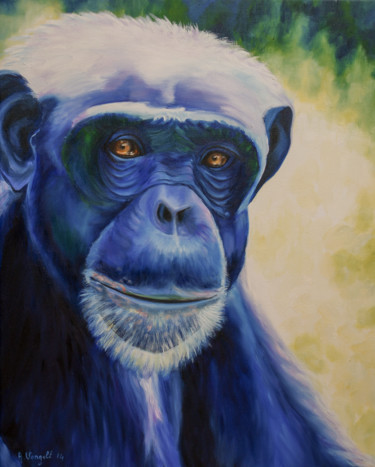 Peinture intitulée "Le chimpanzé" par Agnès Vangell, Œuvre d'art originale, Huile