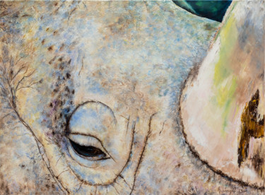 Painting titled "Rhinocéros" by Agnès Vangell, Original Artwork, Oil