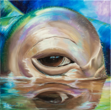 Peinture intitulée "Œil d'hippo" par Agnès Vangell, Œuvre d'art originale, Huile