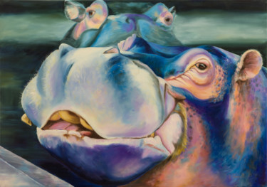 Картина под названием "Les hippopotames 2" - Agnès Vangell, Подлинное произведение искусства, Масло