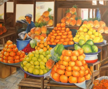 Painting titled "Marchand de fruits" by Agnès Vangell, Original Artwork, Oil