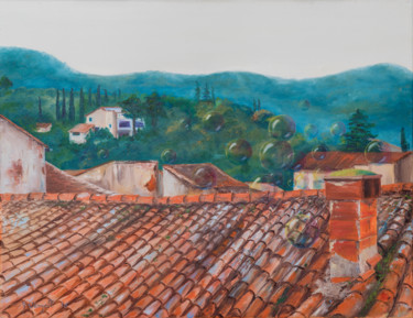 Peinture intitulée "Le toit d'en face" par Agnès Vangell, Œuvre d'art originale, Huile