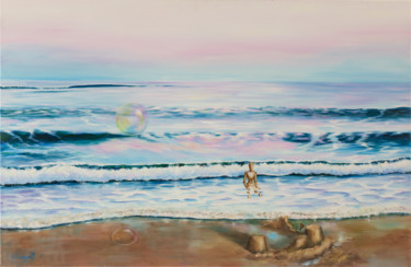 Painting titled "Le château de sable" by Agnès Vangell, Original Artwork, Oil