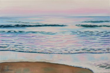 Painting titled "La mer" by Agnès Vangell, Original Artwork, Oil