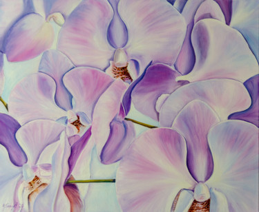 Peinture intitulée "Orchidées" par Agnès Vangell, Œuvre d'art originale, Huile