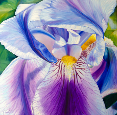 Painting titled "Iris bleu mauve" by Agnès Vangell, Original Artwork, Oil