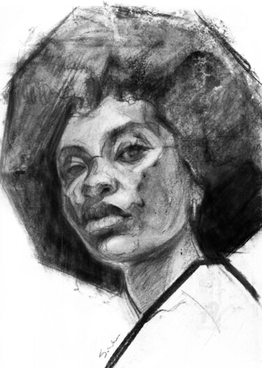Zeichnungen mit dem Titel "Portrait of Aisha" von Agnieshka Siwek, Original-Kunstwerk, Kohle
