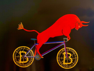 Malerei mit dem Titel "Bitbull bike" von Agnieszka Botor-Probierz, Original-Kunstwerk, Acryl