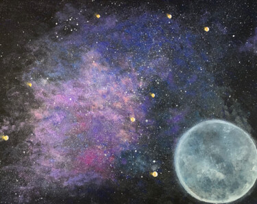 Pintura intitulada "Galaxy with Bitcoin…" por Agnieszka Botor-Probierz, Obras de arte originais, Acrílico