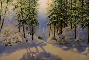 Painting titled "Forest - Mountain l…" by Agnieszka Janik, Original Artwork, Oil