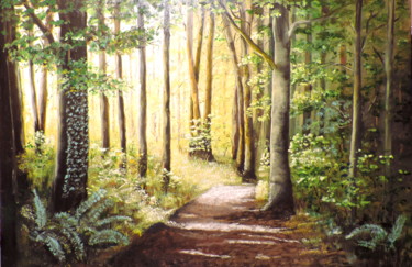Peinture intitulée "Magic green forest" par Agnieszka Janik, Œuvre d'art originale, Huile
