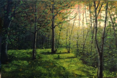 Malarstwo zatytułowany „Lesna polana” autorstwa Agnieszka Janik, Oryginalna praca, Olej Zamontowany na Drewniana rama noszy