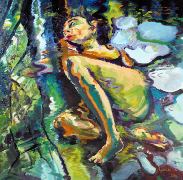 Painting titled "Niebieskie Źródła -…" by Agnieszka Rozek, Original Artwork, Oil