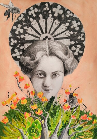 Painting titled "Rosace. mandala fem…" by Agnieszka Zuchowska, Original Artwork, Gouache