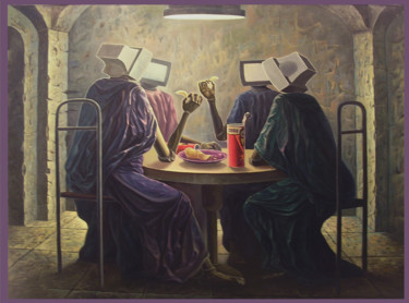 Malarstwo zatytułowany „Mangeurs des pommes…” autorstwa Agnin, Oryginalna praca, Olej