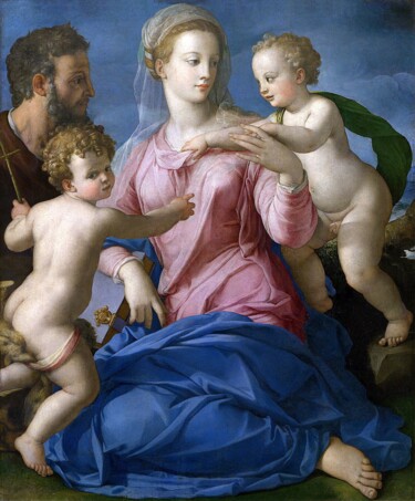 Pintura intitulada "La Sainte Famille a…" por Agnolo Bronzino, Obras de arte originais, Óleo