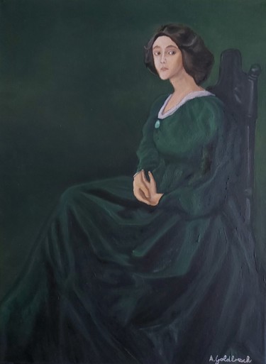 Malerei mit dem Titel "green dress" von Aleksandar Goldbeck, Original-Kunstwerk, Öl