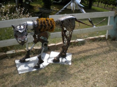 Sculpture titled "Panthère hybride" by Agostinho Dacunha, Original Artwork, Metals