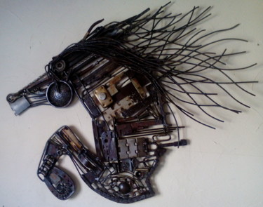 Sculpture titled "Tête de cheval mura…" by Agostinho Dacunha, Original Artwork, Stainless Steel