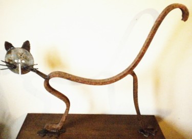 Sculpture intitulée "Chat blanc" par Agostinho Dacunha, Œuvre d'art originale, Métaux