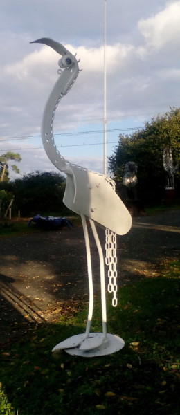 Sculpture intitulée "Oiseau chaîne blanc" par Agostinho Dacunha, Œuvre d'art originale, Métaux