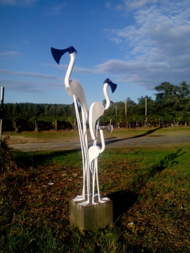 「Les oiseaux haches」というタイトルの彫刻 Agostinho Dacunhaによって, オリジナルのアートワーク, 金属